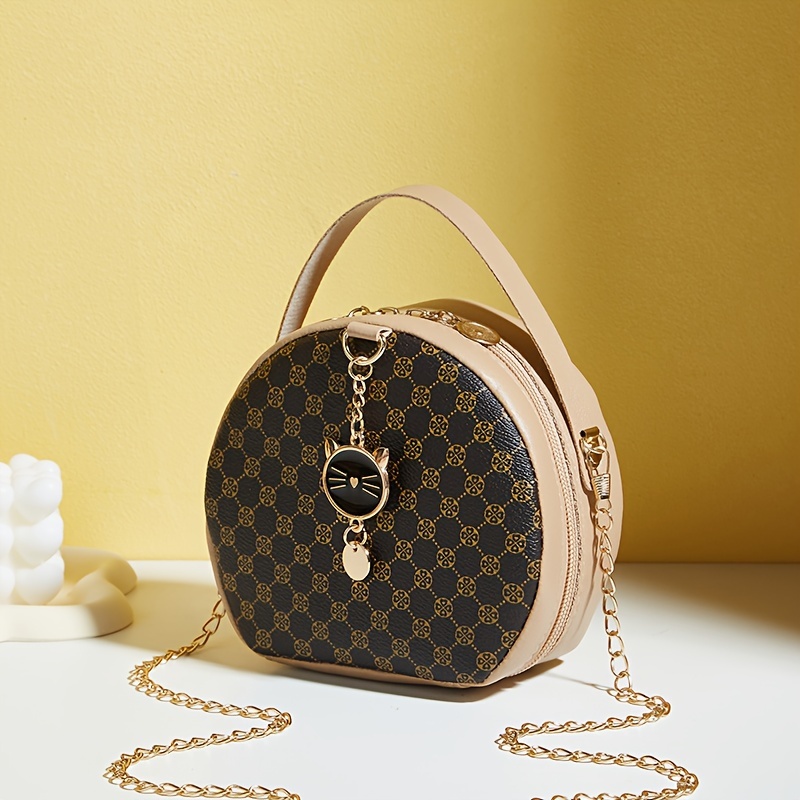 New Floral Print Small Cat Handbag Round Crossbody Bag