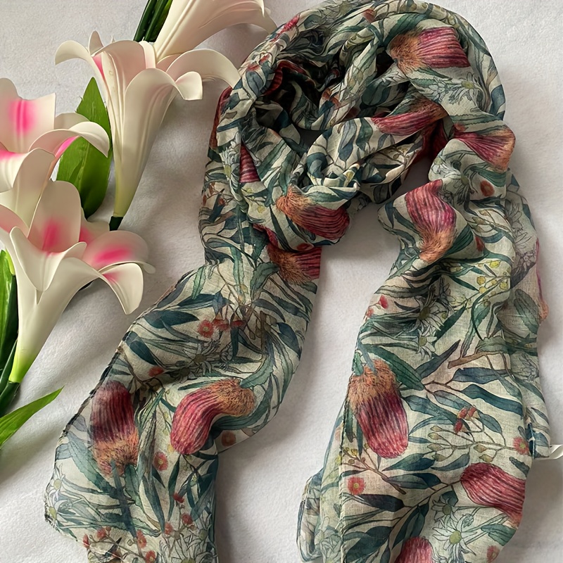 

Light Print Women's Scarf - Breathable Polyester Bali Yarn, Vintage Style Shawl For Summer