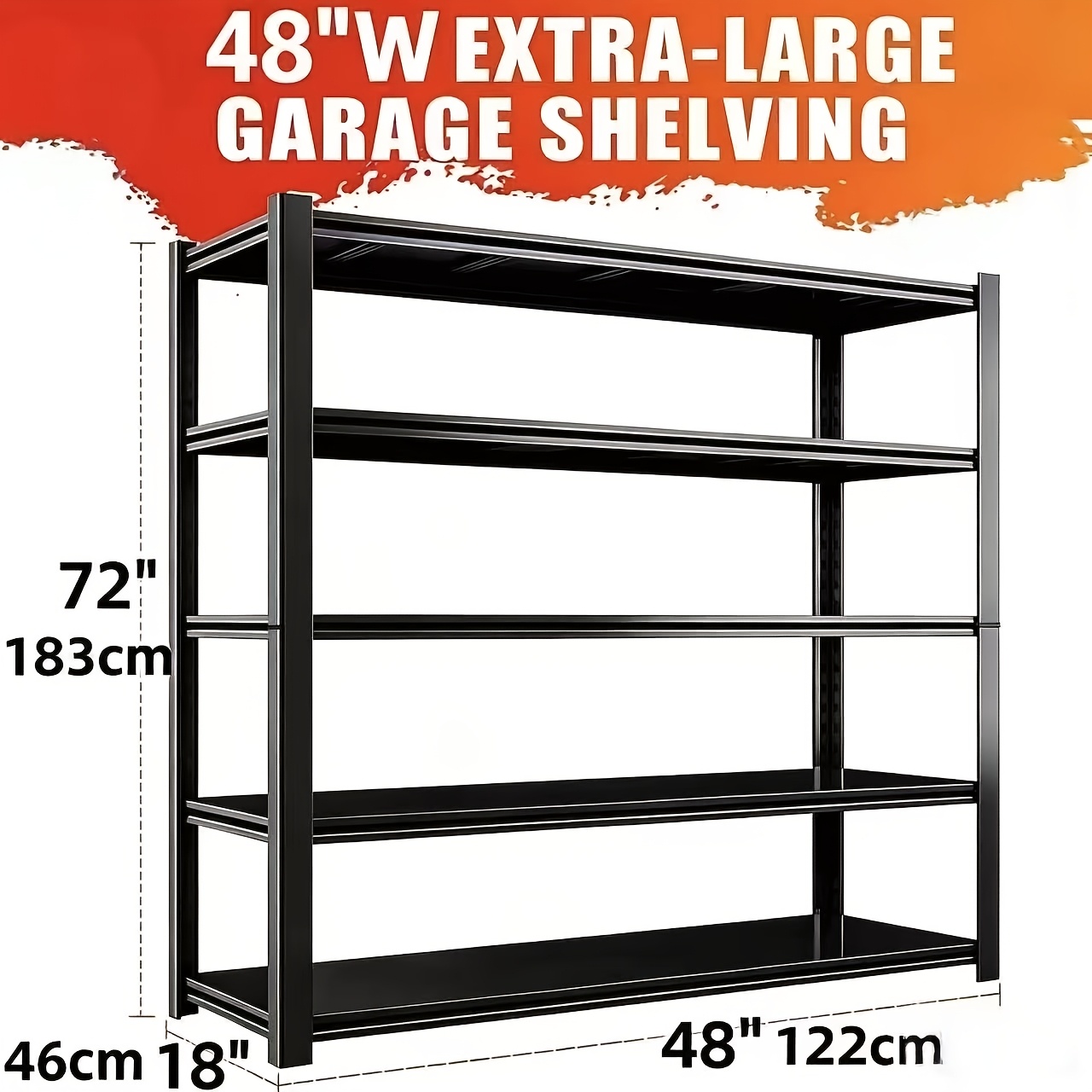 Image of 72 Inch Heavy-duty 5-tier Adjustable Metal Storage Shelving, Boltless Easy Assembly Utility Rack. Multiple Width Sizes Of 90cm And 122cm . Perfect For Garages, , Basements, Kitchens, Pantries