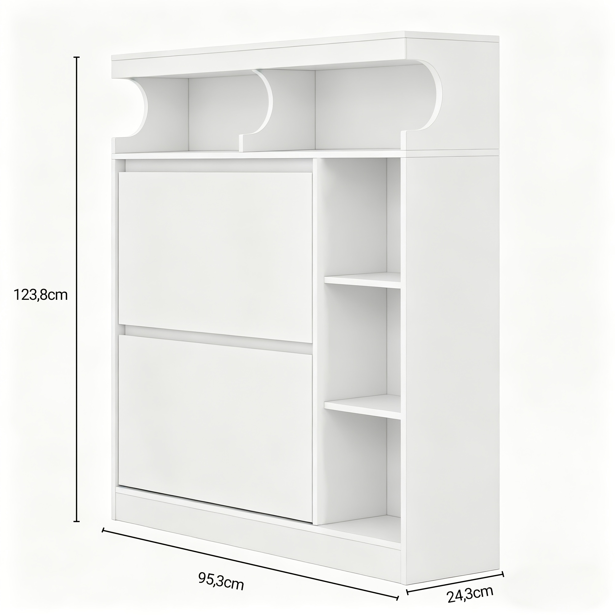 White 2-flip Shoe Cabinet With 3-side Shelves, Cozy Entryway Organizer For Home