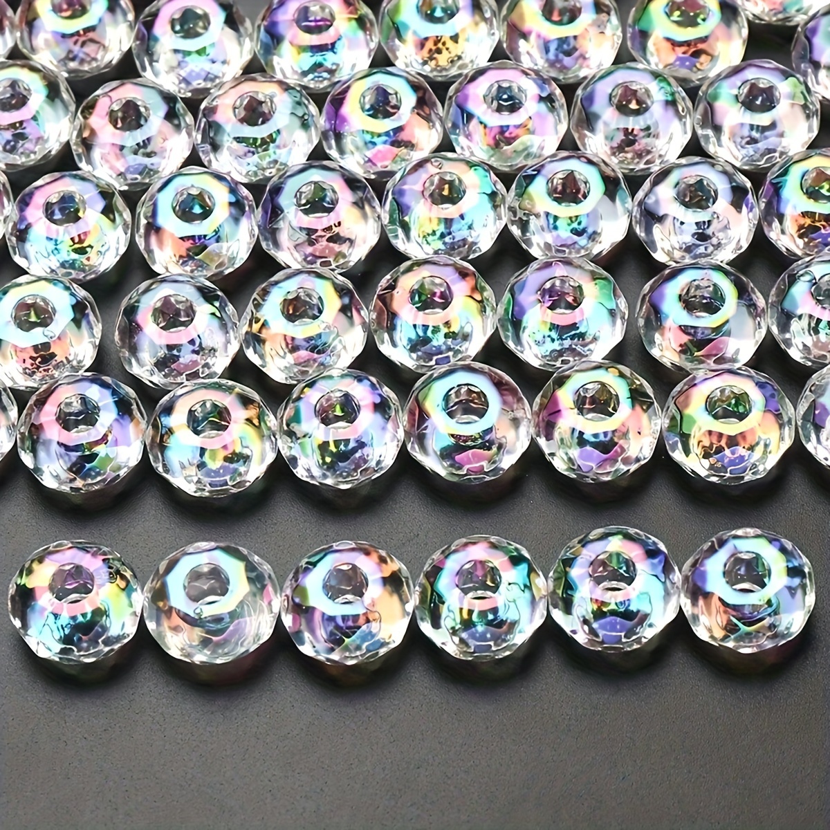 20pcs Faceted Big Hole Wheel Transparent Beads for DIY