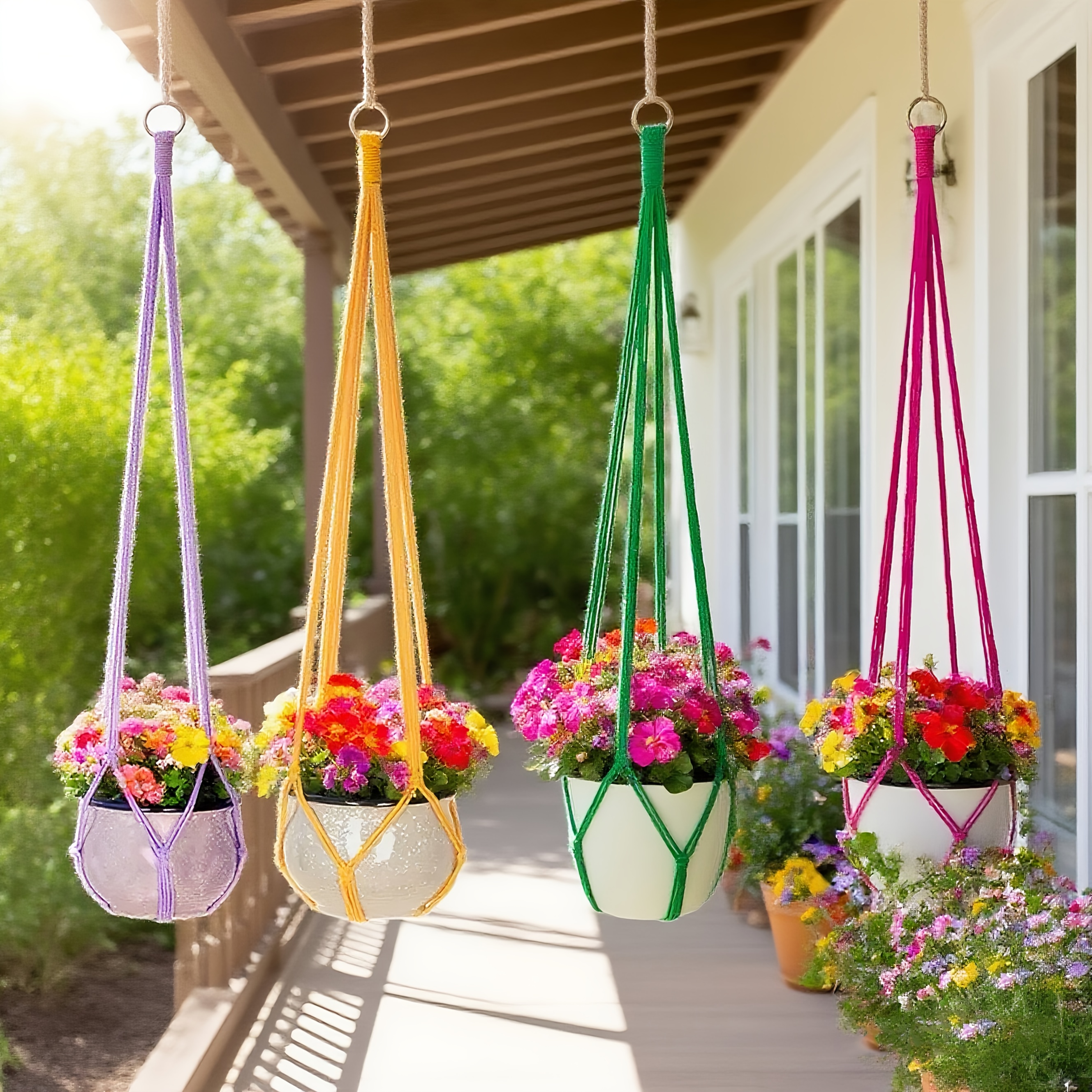 hanging planters plants colorful rope hanging plant holder - Temu Bahrain