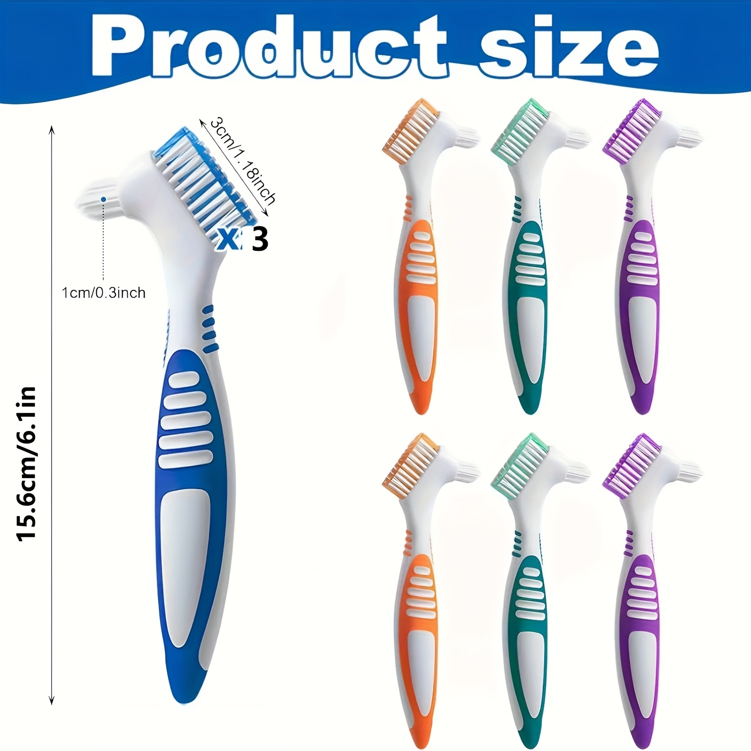 12pcs Portable Denture Brushes with Multi-Layer Nylon Bristles