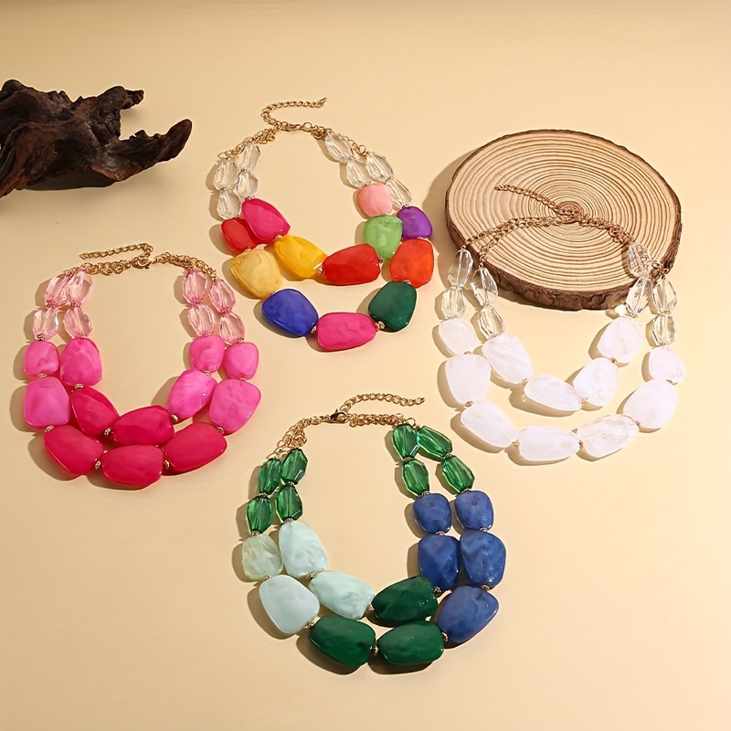 

Elegant Double-layered Jelly Color Necklace - Versatile & Chic, Perfect For Gifts & Festivals