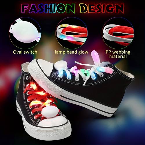 a pair of led light up shoelaces luminous colorful woven shoelaces night running nylon webbing shoelaces street hip hop halloween christmas night glowing shoelaces multiple colors from
