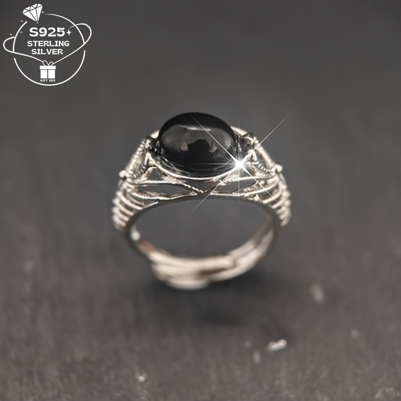 

1Bague925 Argent ouverte réglable pour femmes - et sexy - Bague noire haut de gamme avec design de plumes creuses, accessoire tendance, cadeau , bijoux de qualité supérieure.