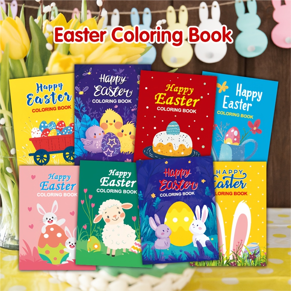 

8pcs Essential Easter Coloring Books Set - Watercolor Paper, Holiday Themes With Chicks, Lambs & Bunny Designs, Educational & Fun For , Ideal For Classroom & Party Supplies, Large Print Coloring Books