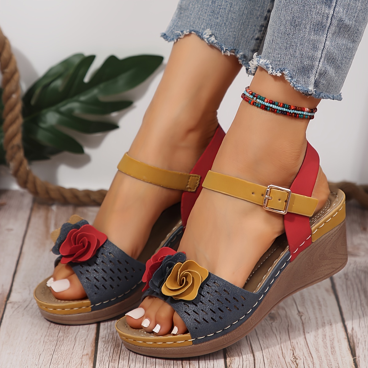 women's colorful wedge sandals elegant open toe platform Temu Greece