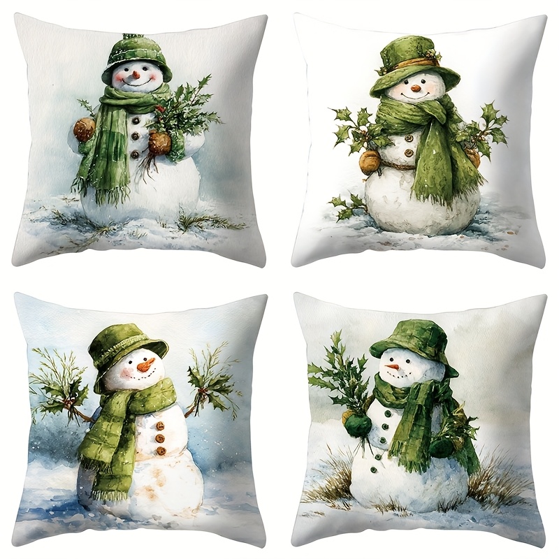 TEMU 4pcs, Christmas Theme, Snowman Pattern, Warm And Comfortable, Beautiful And Practical, 17.72 Inches * 17.72 Inches, Suitable For Home Sofa