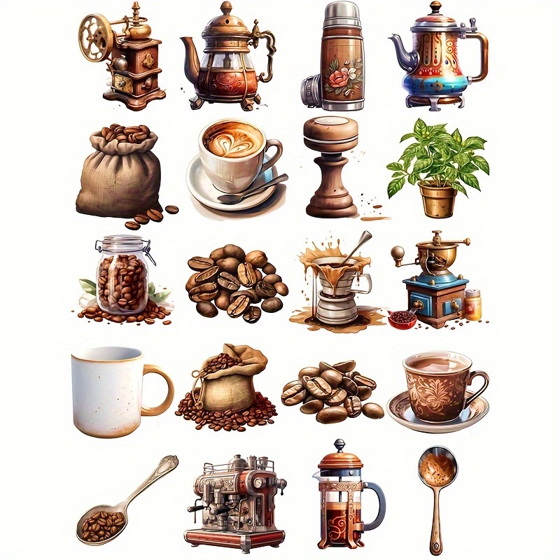 Image of 20pcs Coffee Series Stickers Journaling Junk Journal Sticker Scrapbooking Stickers Hand Account Sticker Junk Journal Supplies Photo Album Journal Sticker Stationery Craft Kit Additions Supplies