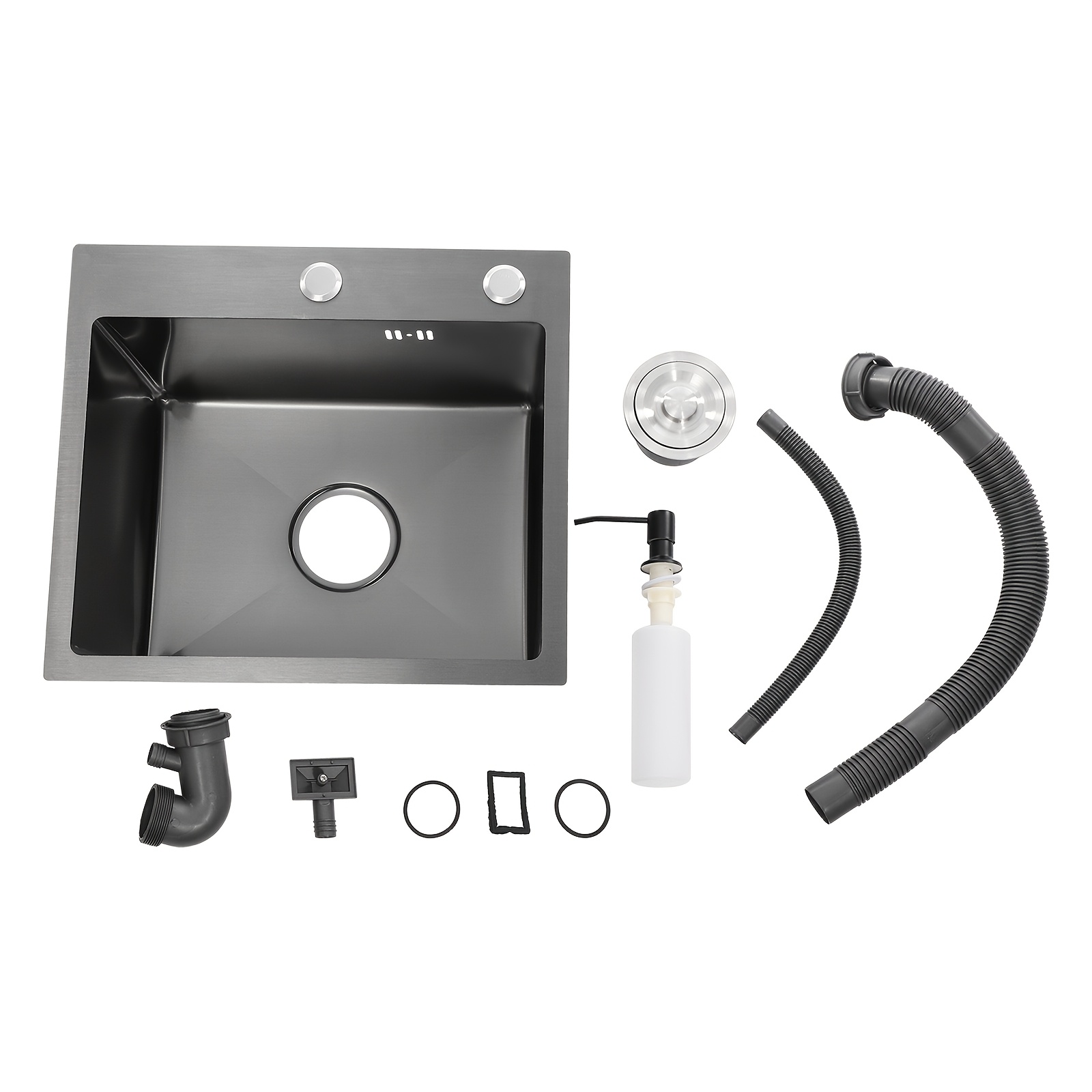 TEMU 45 X 40 Black Diamond Sink (double Hole) And 1 Set Of Drain And 34 Black Drain Baskets And Black Soap Dispenser