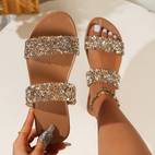 damen sommer pantoletten, glitzernde strass verzierte flache offene zehenslipper, lässige strand- und outdoor-sandalen