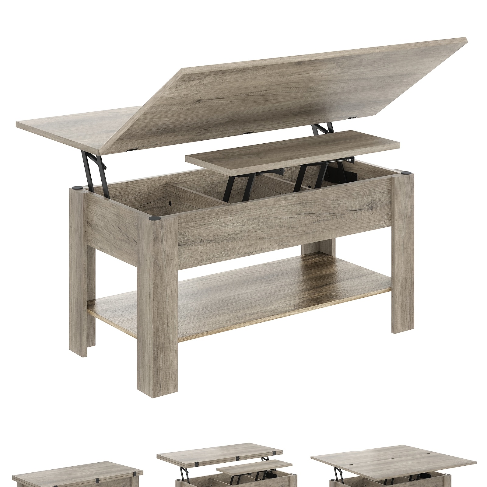 Image of Height-adjustable Coffee Table, 3-in-1 Multifunctional Living Room Table, Coffee Table, Hidden Storage, Open Compartment, Usable As A Dining Table, For Living Room, Office, White, Brown, Gray