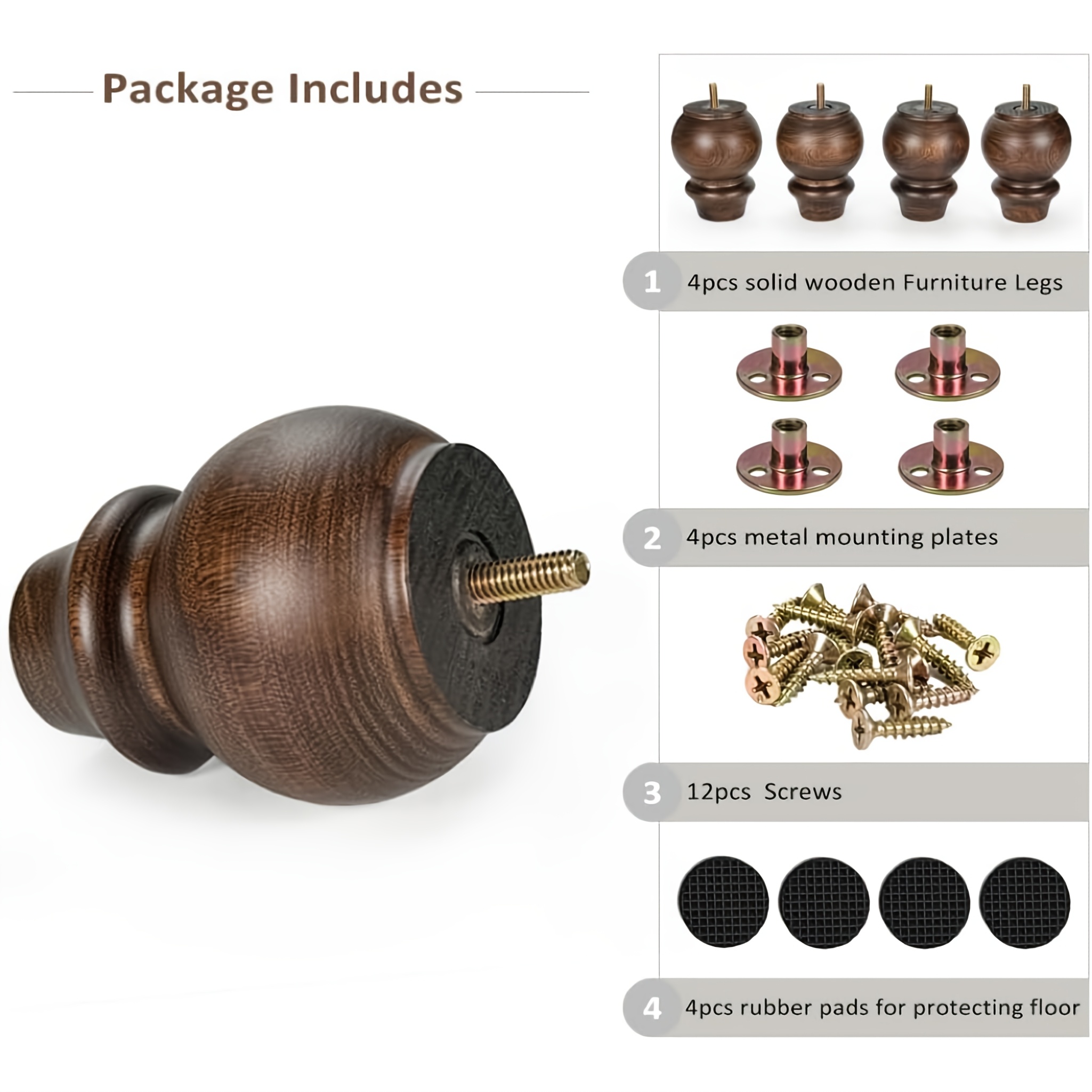 Wkmamo 4 stuks meubelpoten, 10 cm, houten meubelpoten, massief houten poten van eiken met montageplaten, schroeven en viltglijders, voor sofa, bed, kast, bank, stoel (10 cm, recht