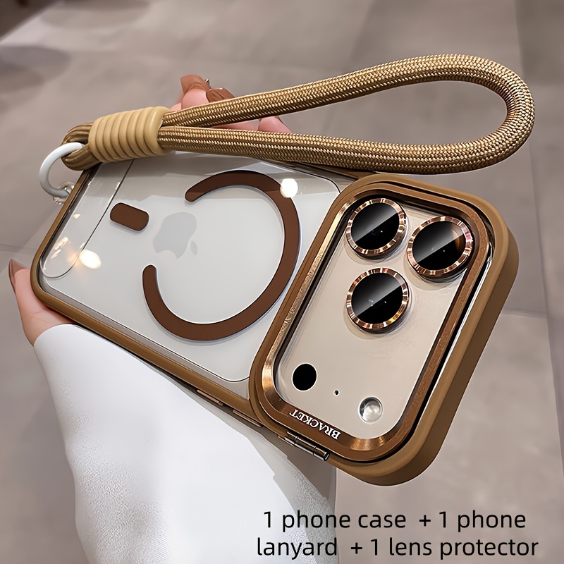 TEMU Étui de téléphone : (1 étui de téléphone + 1 lanière de téléphone + 1 film pour objectif d'appareil photo) Étui avec support d'appareil photo en