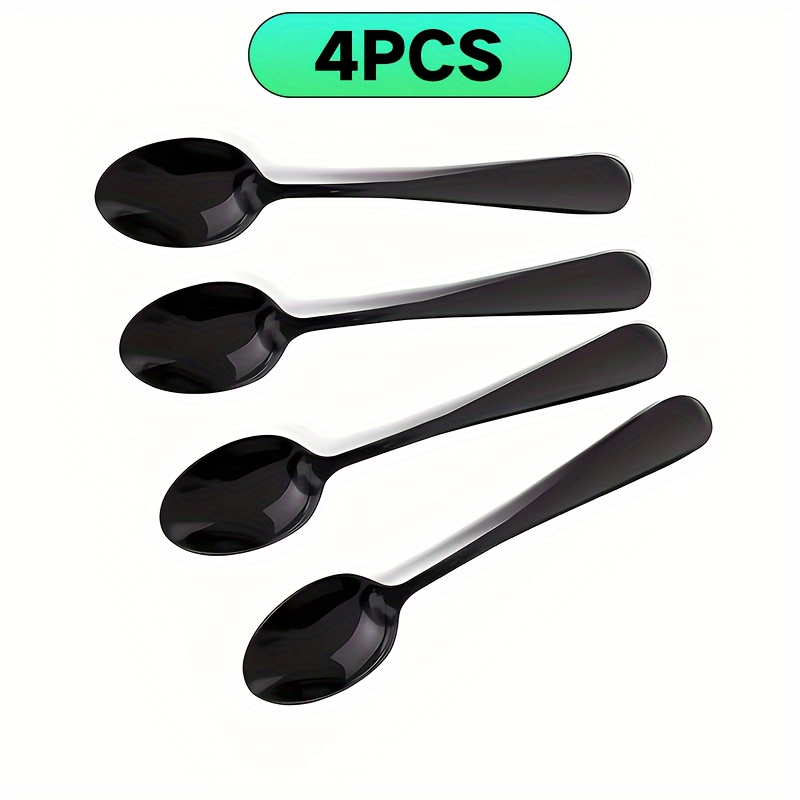 TEMU 4er-Set schwarze italienische Espresso-Kaffee-Löffel aus Edelstahl, niedliche kleine Teelöffel, Dessertlöffel, geeignet für Desserts,