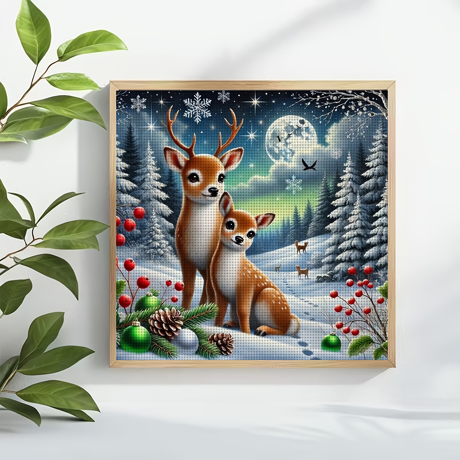 "Christmas Winter Night with Two Deer" Cross Stitch Kit, Perfect for Beginners