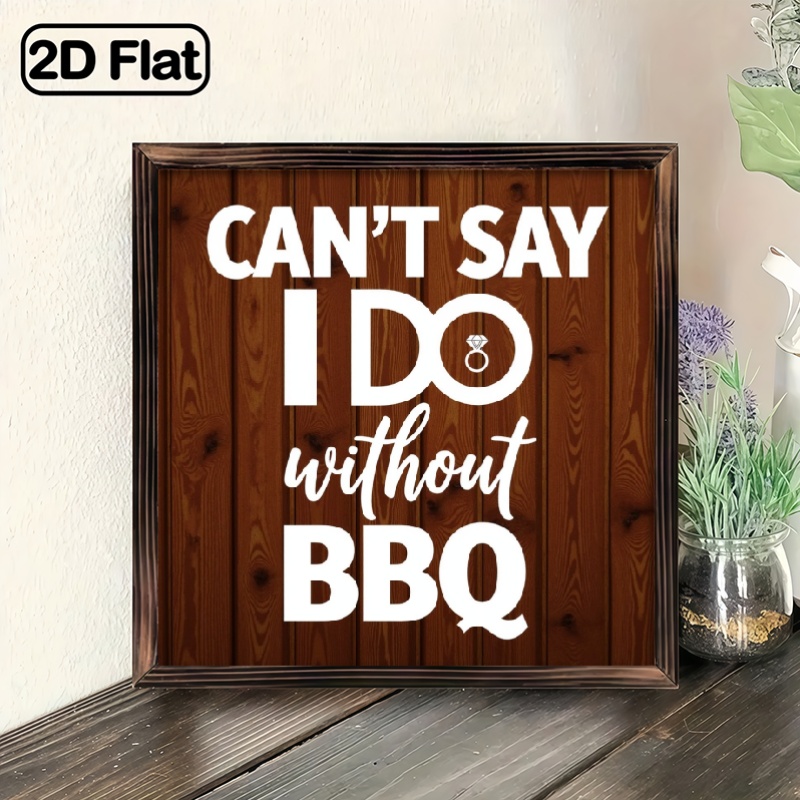 TEMU 2d Flat, 1pc " Without Bbq" Rustic Wood Wall Sign - 8x8 Inch Vintage Wedding Bbq Decor, Horizontal Cross-section Design With White Lettering On