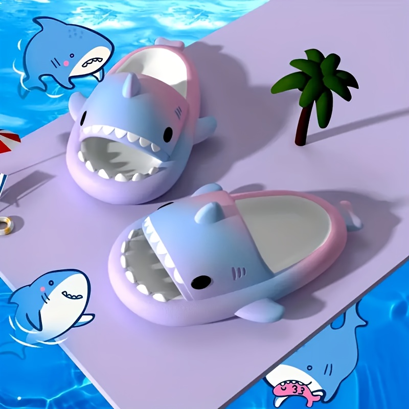Image of Suitable For Boys And Girls Kids Pillow Slipper Shark Slides Boys Girls Toddlers Cloud Shower Slippers Cute Cartoon Open Toe Sandals Cushioned Thick Sole Beach Pool Shoes
