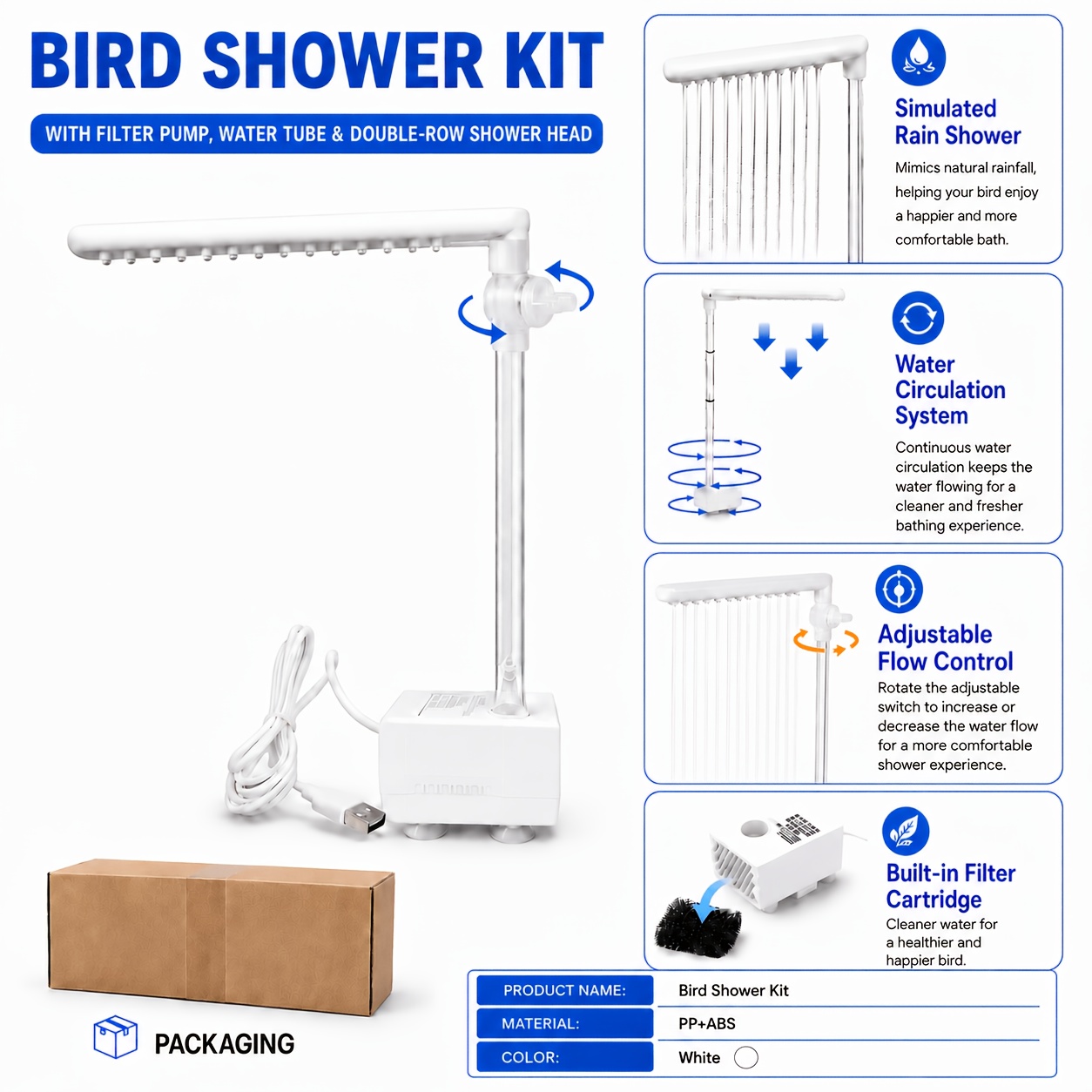 TEMU Usb Circulating Bath Shower Kit (bathtub Not Included), Ipx8 Filtered Water Pump   Clear Acrylic Support Pipe   Dual-row Long Shower Head  
