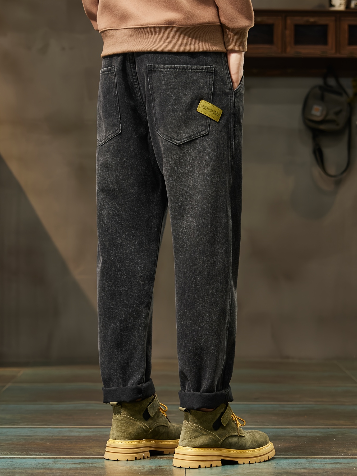Men's High-Waist Loose Fit Black Denim Jeans - Straight Leg, Casual Street Style, Comfortable & Versatile for Casual Attire, Straight Leg Jeans, Highwaisted Pants, Trendy Streetwear, Washed Texture Denim, Solid Color Design