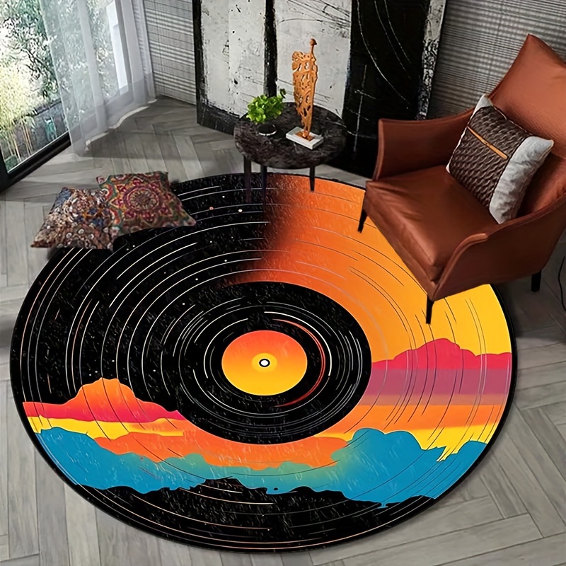 

Crystal Velvet Record Pattern Round Rug Doormat Floor Mat Home Carpet Hotel Living Room Floor Mats Anti Slip Aesthetic Room Decor Art Supplies Home Decor