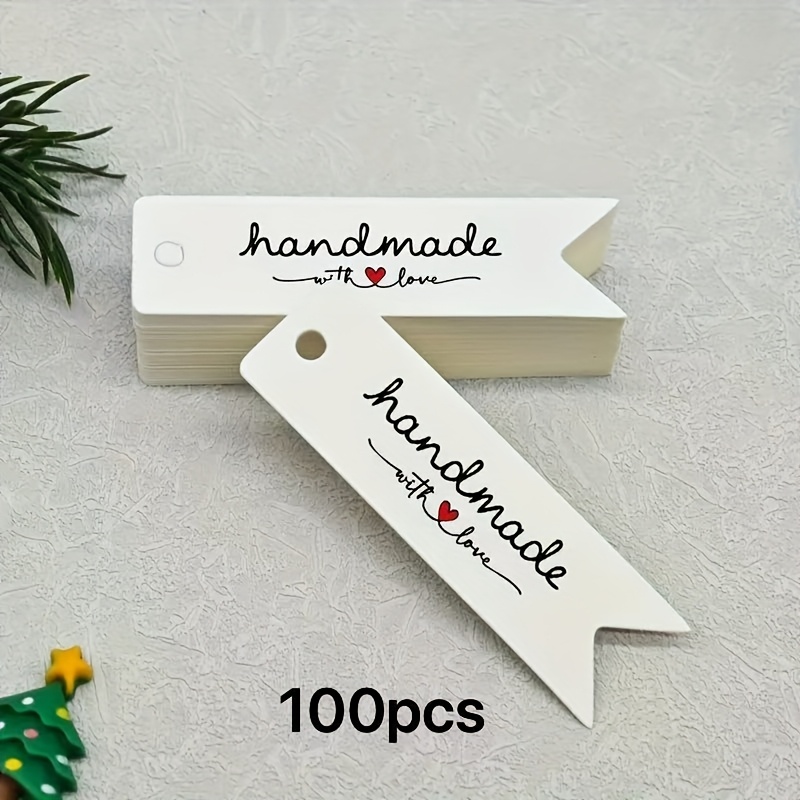 100/50 Handmade Gift Labels With Design Hanging Tags, Suitable For Holiday Crafts And Projects, With Round Holes For Easy Hanging