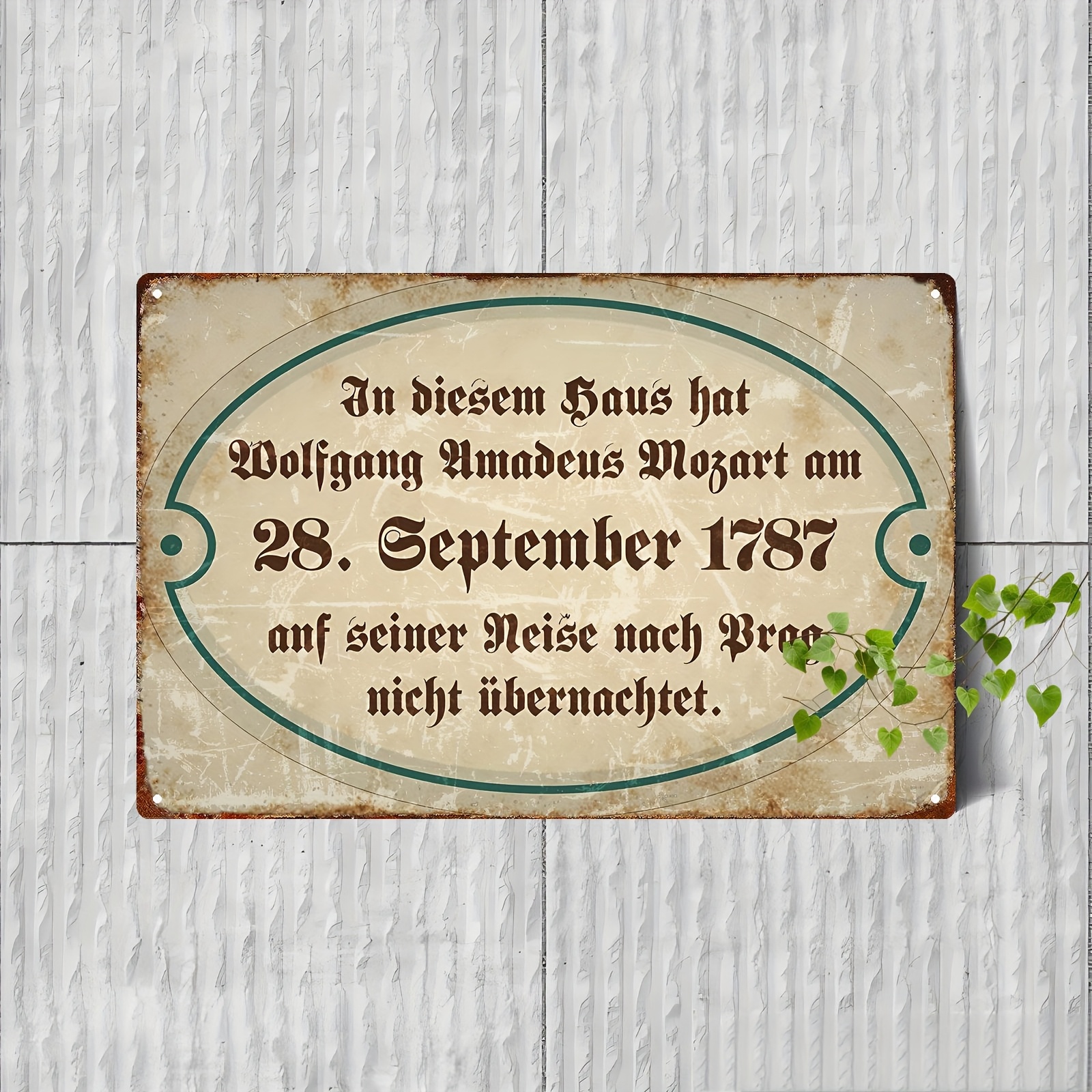 TEMU 2D Flache Vintage Eisen-Wanddekoration - 8"x12" (20x30cm) Retro Metalltafel mit humorvollem deutschem Zitat "Wolfgang Amadeus 1787" - Rustikale
