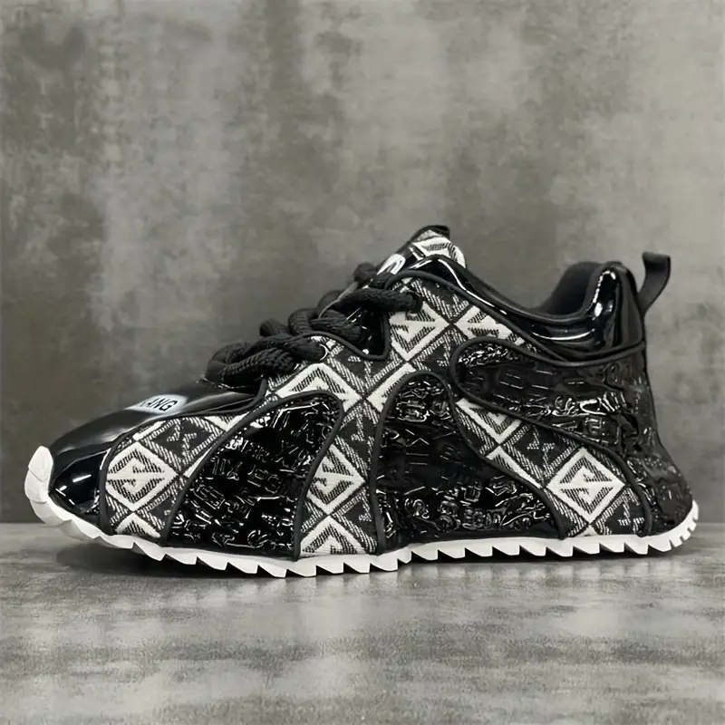 durable mens stylish embroidered sneakers black white lightweight casual sneakers with thick rubber sole for and height increase Product details 3