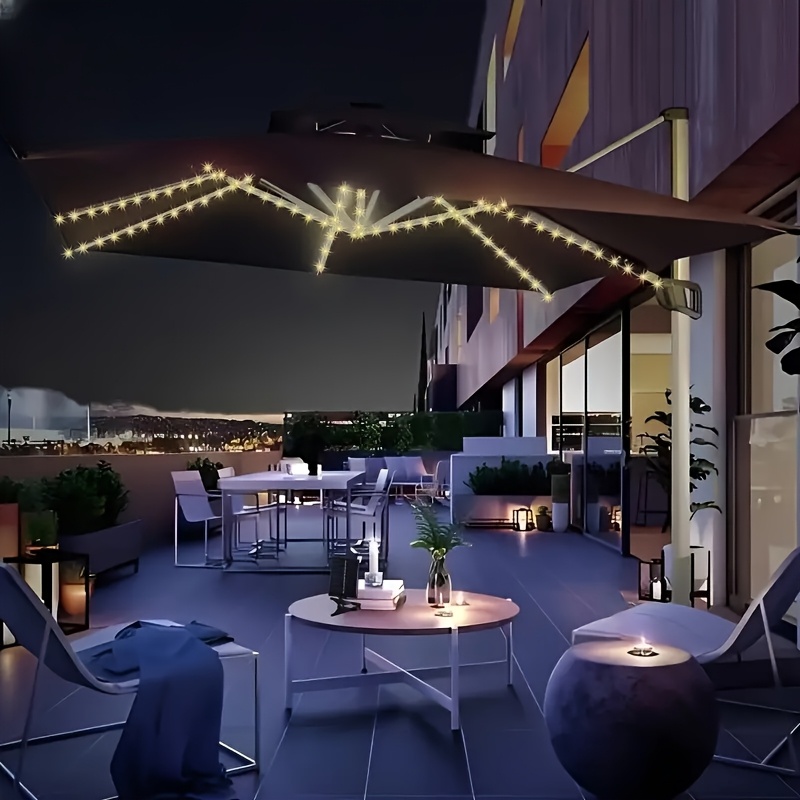 TEMU 1pc Patio Umbrella Lights Outdoor Lighting, 8 Brightness Mode Led Umbrella Patio Light, Battery Operated, For Patio Backyard Umbrella Outdoor