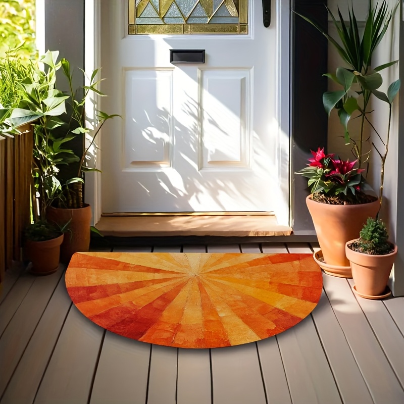 TEMU 1pc Orange Ochre Tones Rough Watercolor Texture Semicircular Welcome Door Mat, Suitable For Indoor Outdoor Use, Perfect For Entrance, Kitchen,