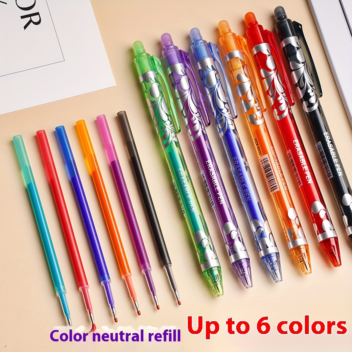 TEMU Erasable Retractable Ballpoint Pen Set With Refills, 12-pack, 0.5mm Extra Fine Point, Plastic Oval Body, Assorted Colors, For Students Back To School Use