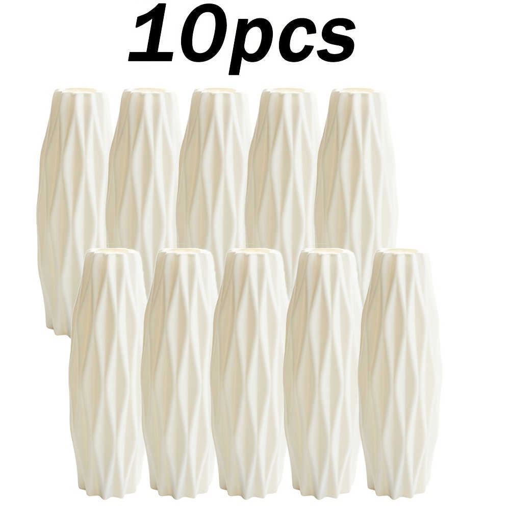 

10pcs White Textured Plastic Vases - For Fresh & Dried Flowers, Ideal For Home Decor, Kitchen, Living Room, Bedroom - Elegant