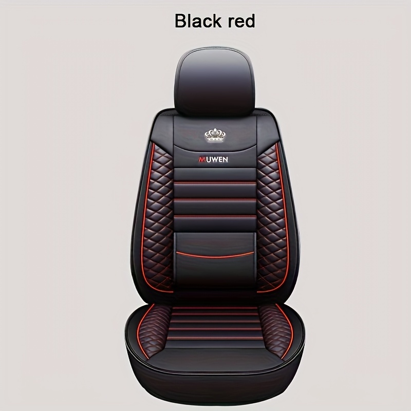 Temu 1Pc Synthetic Leather Crown Front Single Seat Car Cushion, Breathable Full Coverage With Lumbar Support, Car Seat Cover For Front Single Seat-image
