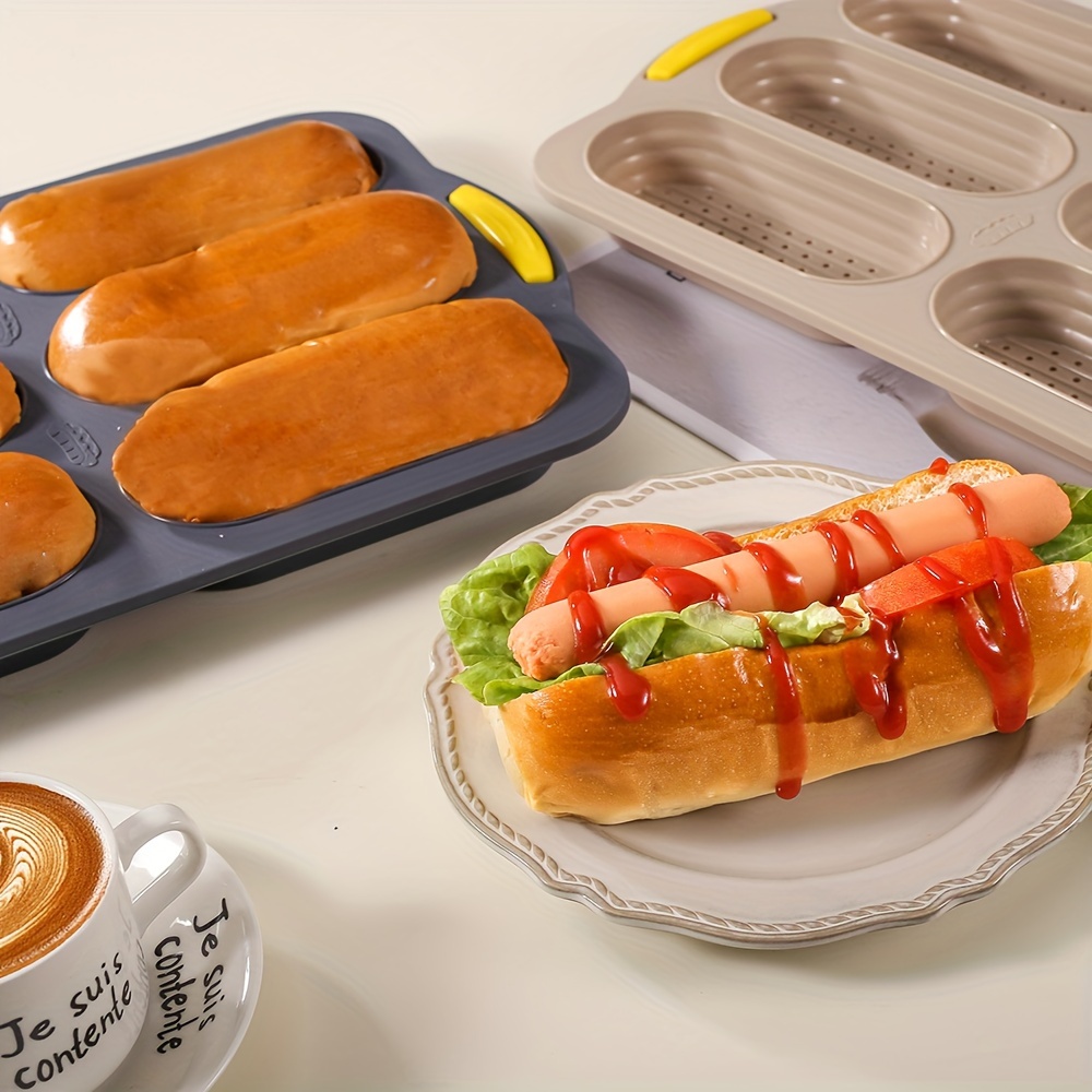 

1pc Silicone Hot Dog Bun Maker - 6-cavity For Homemade Sandwiches & Rolls, Kitchen Baking Essential