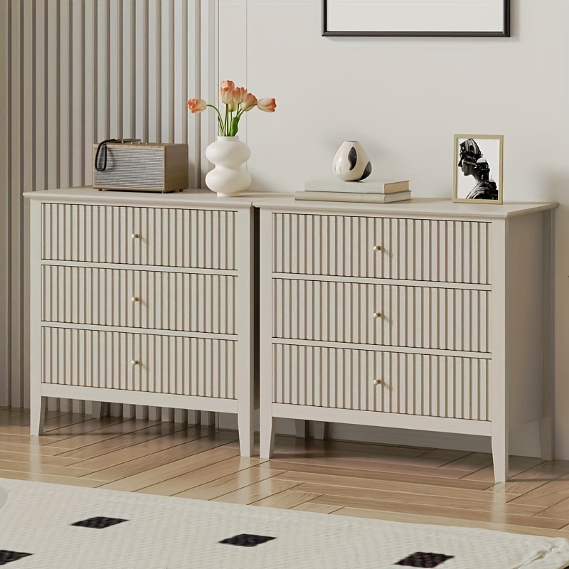 * Pair of Nightstands, Grooved Style Wooden Dressers with * Storage,  30-Inch Contemporary Painted Chest for Bedroom, Living Room, And Hallway