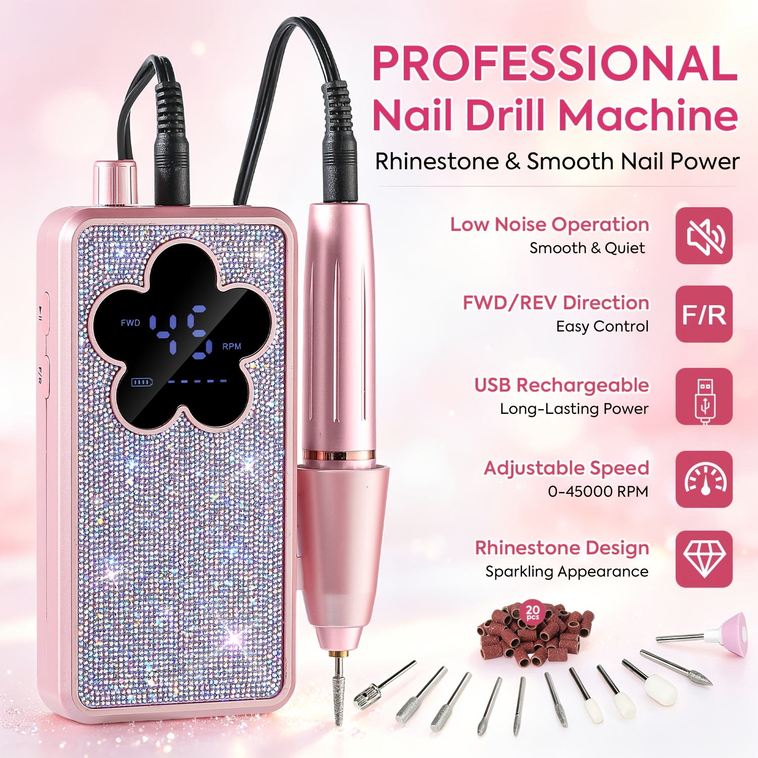 45000 RPM Cordless Nail Drill with Rechargeable Battery