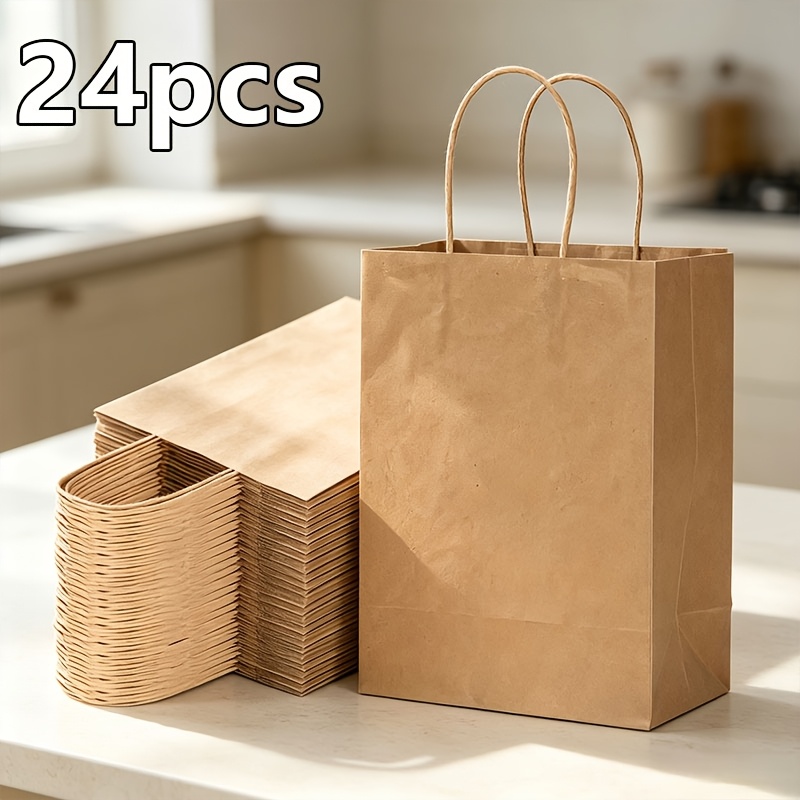 TEMU 24 stuks Premium Papieren Tassen - Duurzaam, Herbruikbaar, Multifunctionele Handtas-Stijl Cadeautassen voor Shoppen, Afhaal, Opslag en