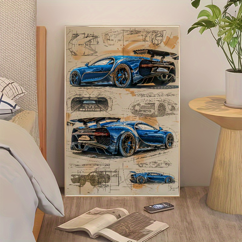 

1pc Exquisite Blue Sports Car Concept Art Canvas Print Wall Decor For Living Room And Bedroom