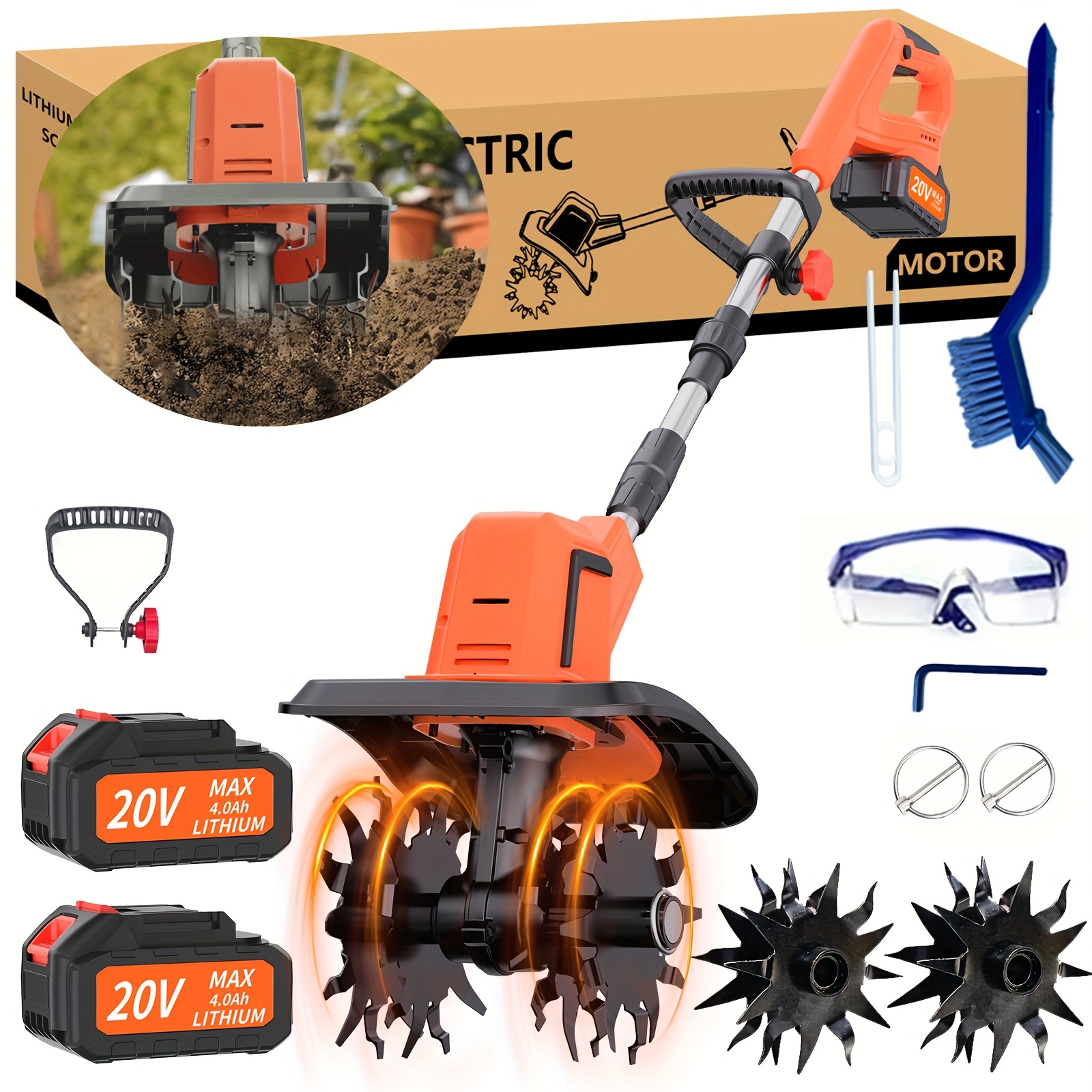 TEMU Cordless Electric Garden Cultivator With 4.0ah Battery, 360rpm Battery Powered Garden Cultivator With 48 Steel , 360 Rpm, 10in Tilling Width And