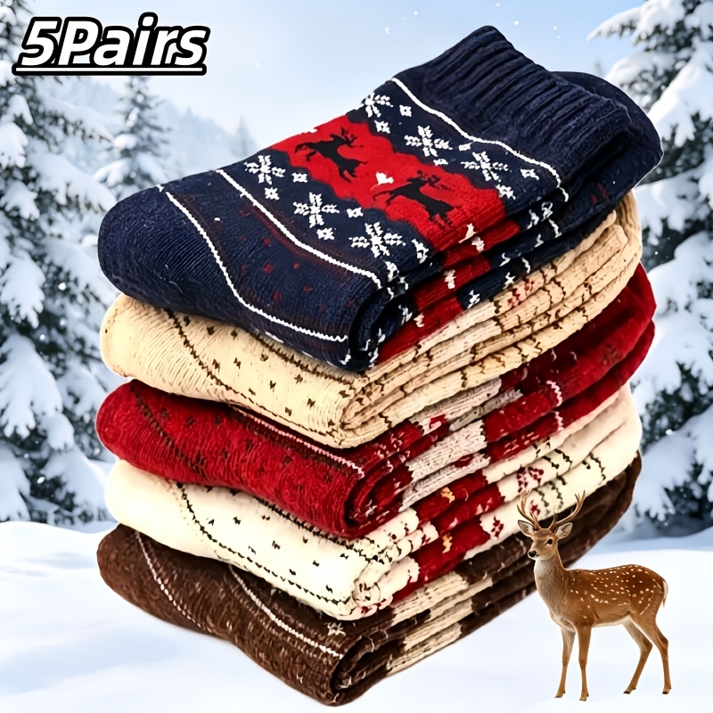 TEMU 5-pair Mid-calf Socks, Versatile For Daily Wear, Outdoor For Autumn/winter, Christmas Edition Socks