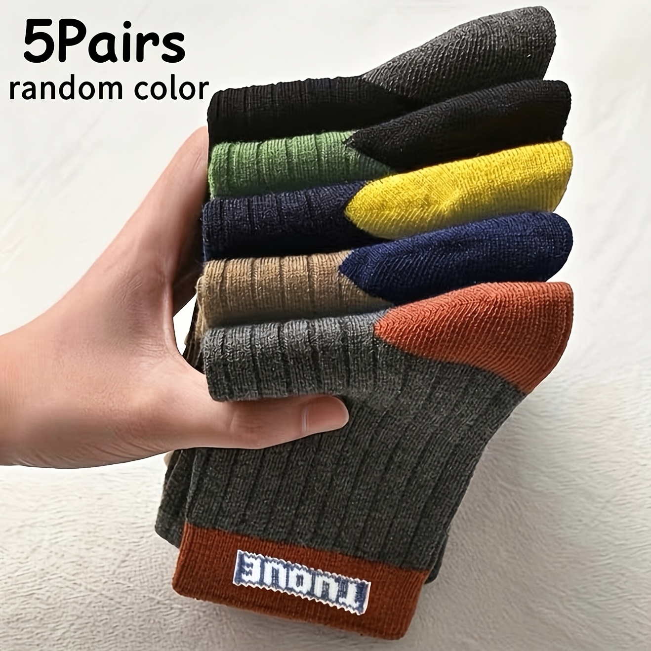TEMU 5-pair Random Solid Color Men's Mid-calf Socks For Autumn/winter, Breathable And Sweat-absorbent Athletic Socks, Versatile Business Casual Socks