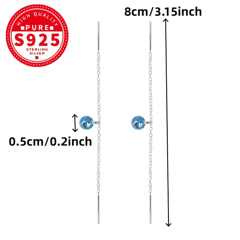 Women's S925 Silver Zirconia Double Chain Ear Threaders