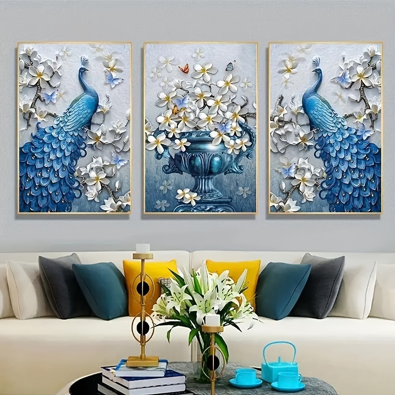 

3pcs, Vintage Peacock Wall Canvas - Elegant Living Room Decor For Home Decorating - 15.7x23.6in/40cmx60cm