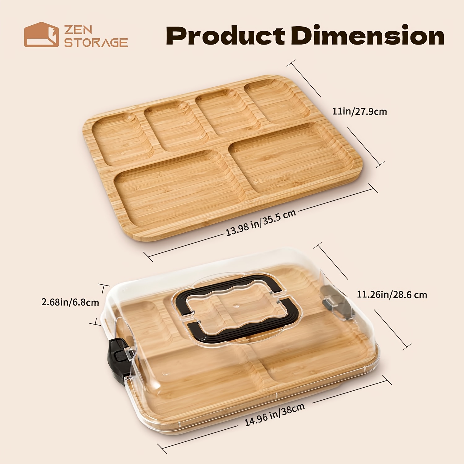 E-shop Sunfiona 1 Stück Bambus-Käseplatte mit transparentem Acryl Deckel – Tragbare Delikatessenplatte für Camping, Partys, Restaurants | Servierplatte