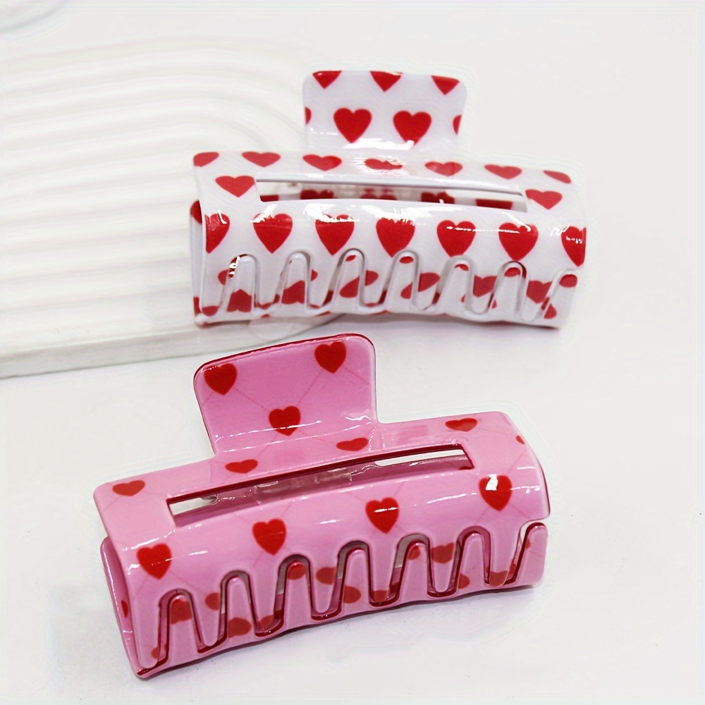 

Valentine's Day Love Heart Print Hair Claw - Large Pvc Rectangle Clip For Women & Girls, Y2k/, Perfect Gift