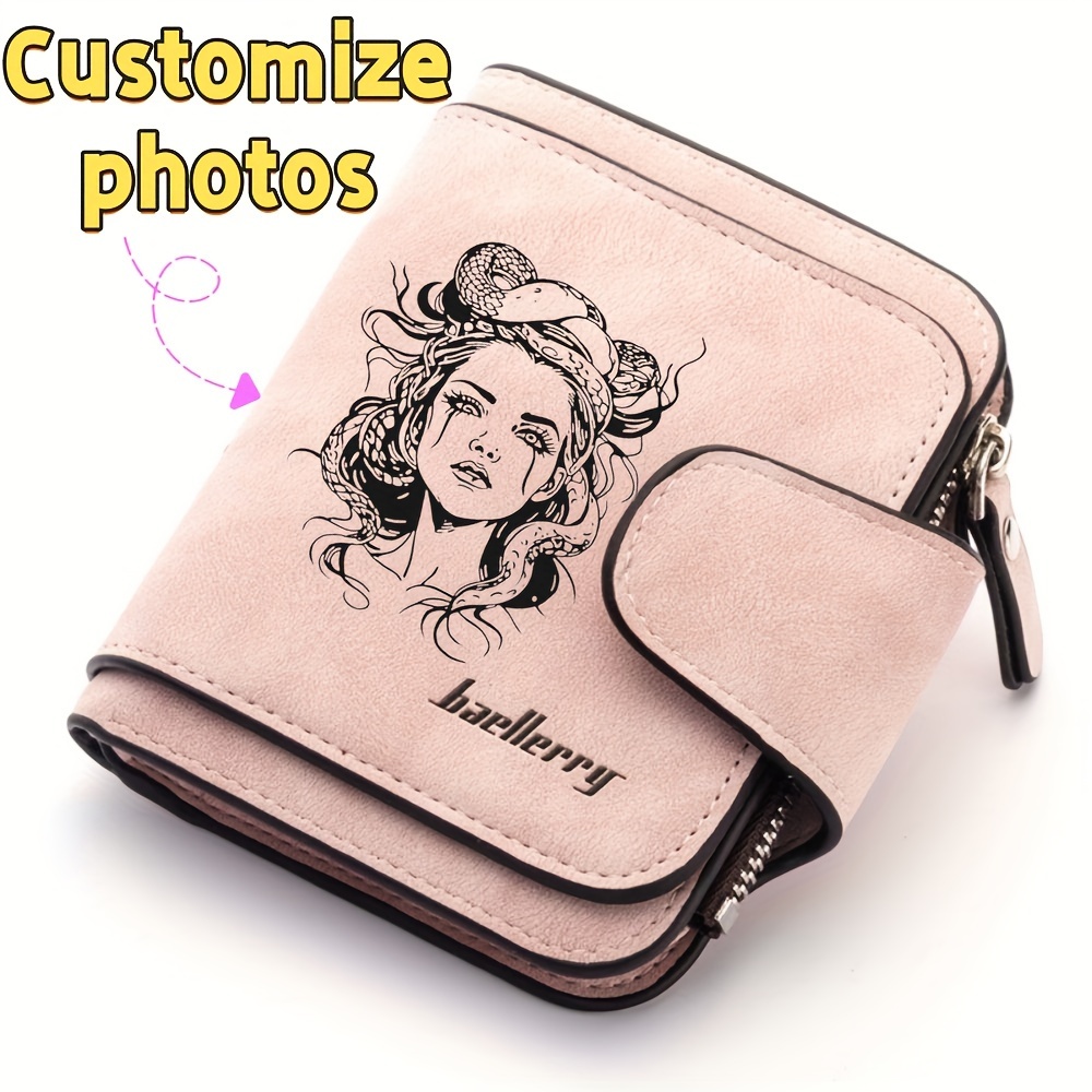 

Customizable Vintage Pu Leather Wallet With Coin Purse, Unisex Design - Personalized Photo & Text, Snap Closure, Polyester Lined, Ideal For Anniversary, Birthday, Wedding Gifts