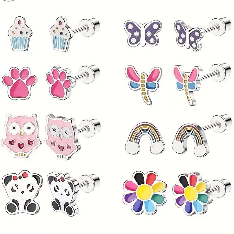TEMU 8 Pairs, Cartoon Enamel Earrings Set. Cute, Fun And Fashionable Daily Accessories, Suitable For Ladies And Young Girls To Wear.