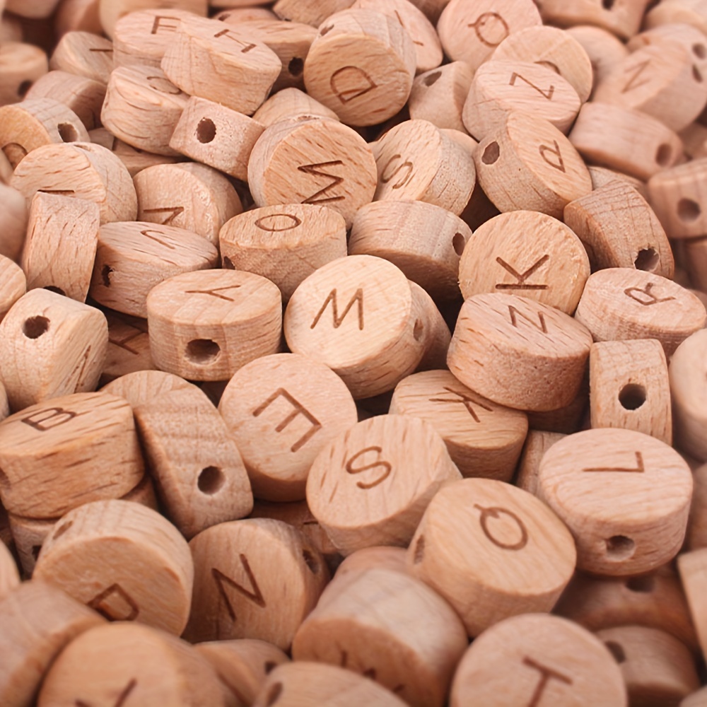 

Aogue Wood Alphabet Beads 26pcs - Wooden Letter Beads For Jewelry Making And Diy Crafts, Flat Round With Drilled Holes