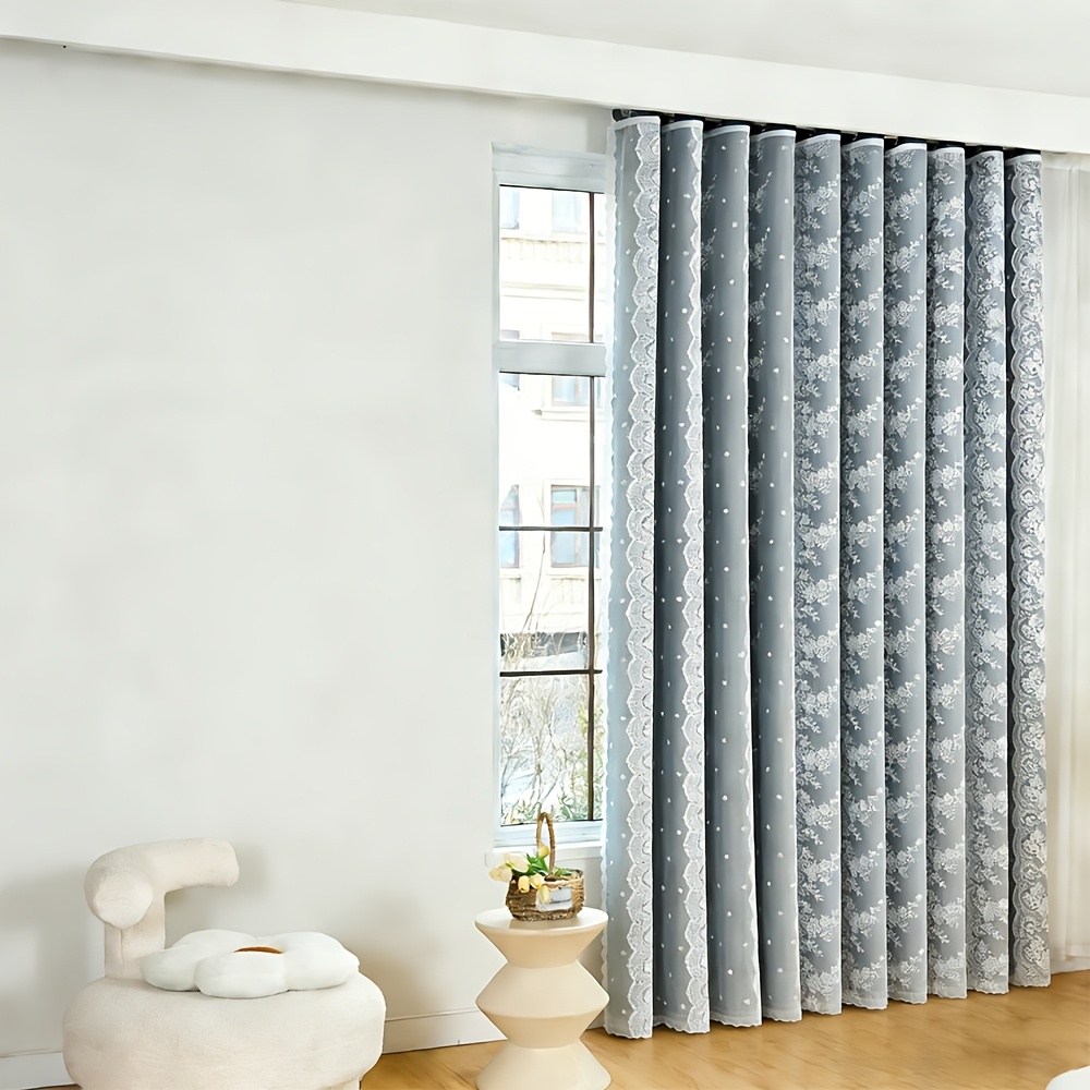 1pc 90% Blackout Double Layer Embroidered Curtain, Thermal Insulated Window For Living Room & Bedroom
